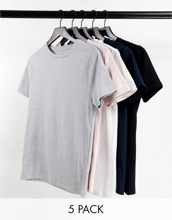 River Island Muscle 5 Pack T-shirt In Multi-pink