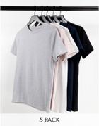 River Island Muscle 5 Pack T-shirt In Multi-pink