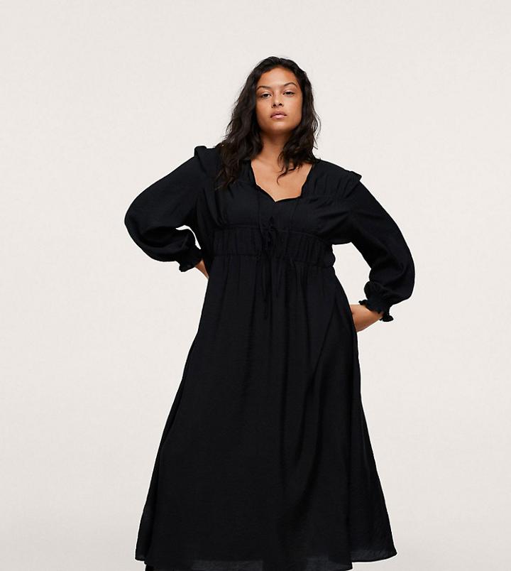 Mango Curve Long Sleeved Midi Dress In Black