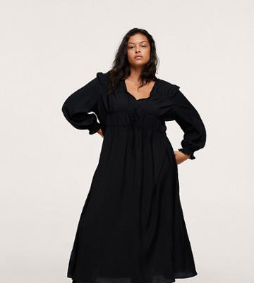 Mango Curve Long Sleeved Midi Dress In Black