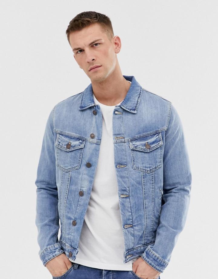 Jack & Jones Intelligence Denim Jacket In Light Wash-blue