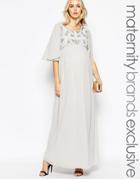 Maya Maternity Sequin Embellished Bodice Maxi Dress With Flared Sleeves - Gray