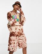Asos Design Oversized Jersey Shorts In Brown Tie Dye - Part Of A Set