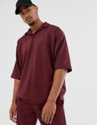 Asos Design Two-piece Oversized Revere Polo Shirt In Burgundy Scuba-red