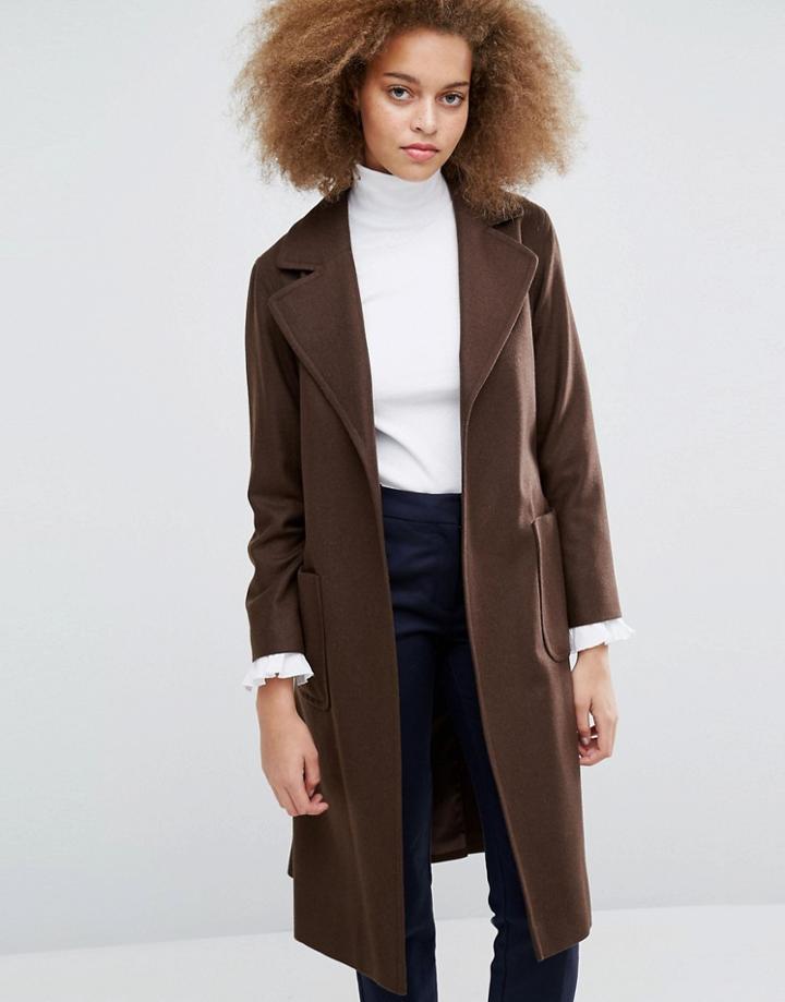 Helene Berman Becca Tie Waist Coat In Brown - Brown