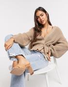 Asos Design Wrap Cardigan With Tie Front In Taupe-neutral