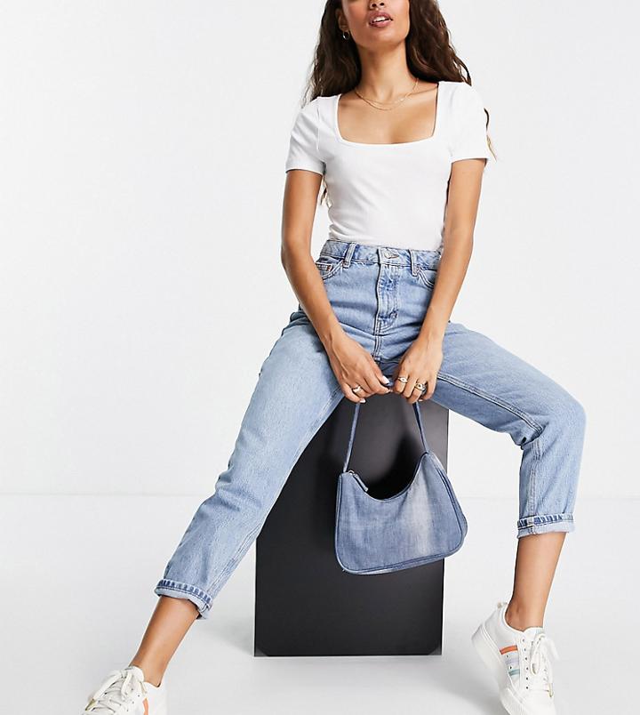 Topshop Petite Bleach Mom Jeans-blues