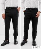 Asos Design 2 Pack Slim Smart Pants In Black Save