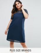 Lovedrobe Luxe Shift Dress With Embellished Top And Sleeves - Navy