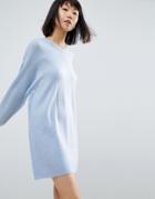 Asos Knitted Dress With Crew Neck In Fluffy Yarn - Blue