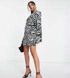 Asos Design Tall Oversized Boxy Blazer Dress In Black Zebra Print-multi
