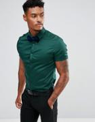 Asos Skinny Sateen Shirt With Grandad Collar In Teal - Green