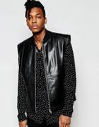 Asos Sleeveless Leather Bomber In Black - Black