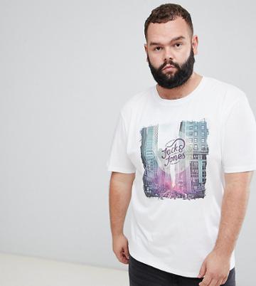 Jack & Jones Originals Plus Size T-shirt With City Print - White