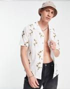 River Island Camp Collar Short Sleeve Shirt With Floral Print White
