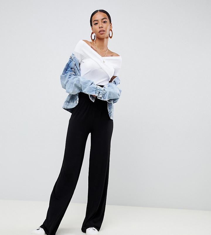 Asos Design Tall Wide Leg Pants With Deep Waistband - Black