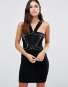 Forever Unique Vera Bandage Dress With Embelished Straps - Black