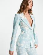 Asos Design Jersey Suit Blazer In Blue Floral Print