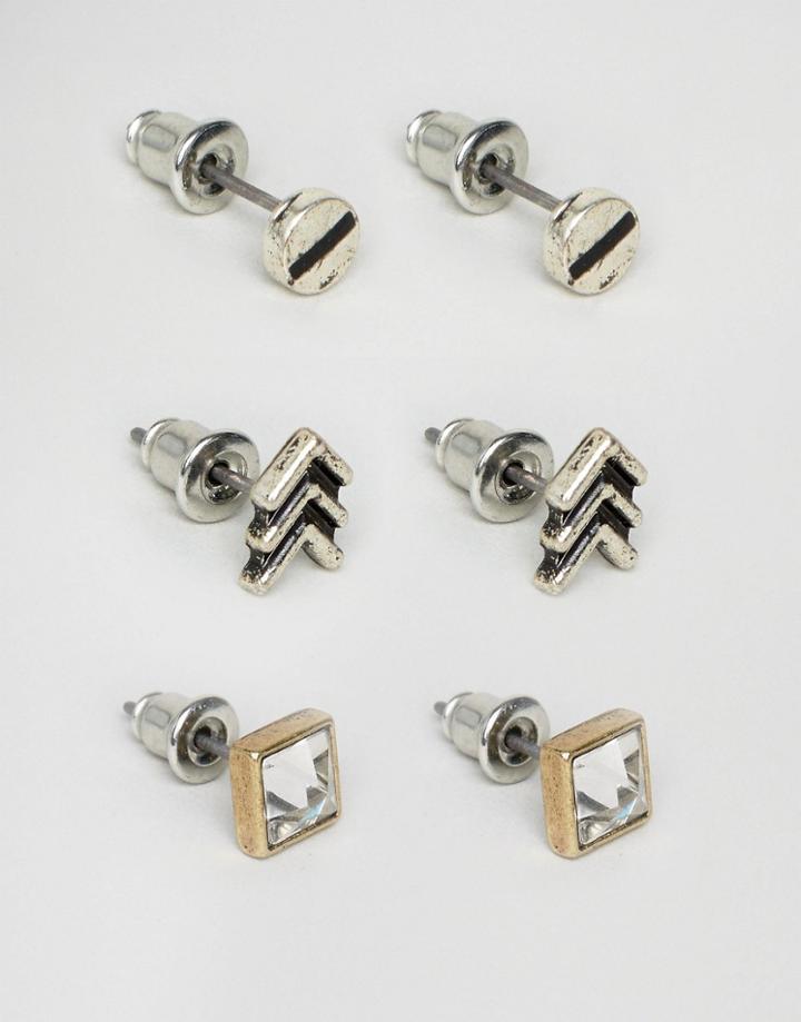 Icon Brand Stud Earrings In 3 Pack - Multi
