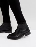 Hudson London Fernie Leather Lace Up Brogue Boots - Black