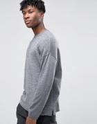 Asos Oversized Sweater In With Contrast Yarn Back And Stepped Hem - Gr