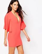 Hedonia Demi Mini Dress With Cape Sleeves - Coral