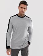 Asos Design Organic Longline Long Sleeve T-shirt With Contrast Shoulder Panel In Gray Marl - Gray