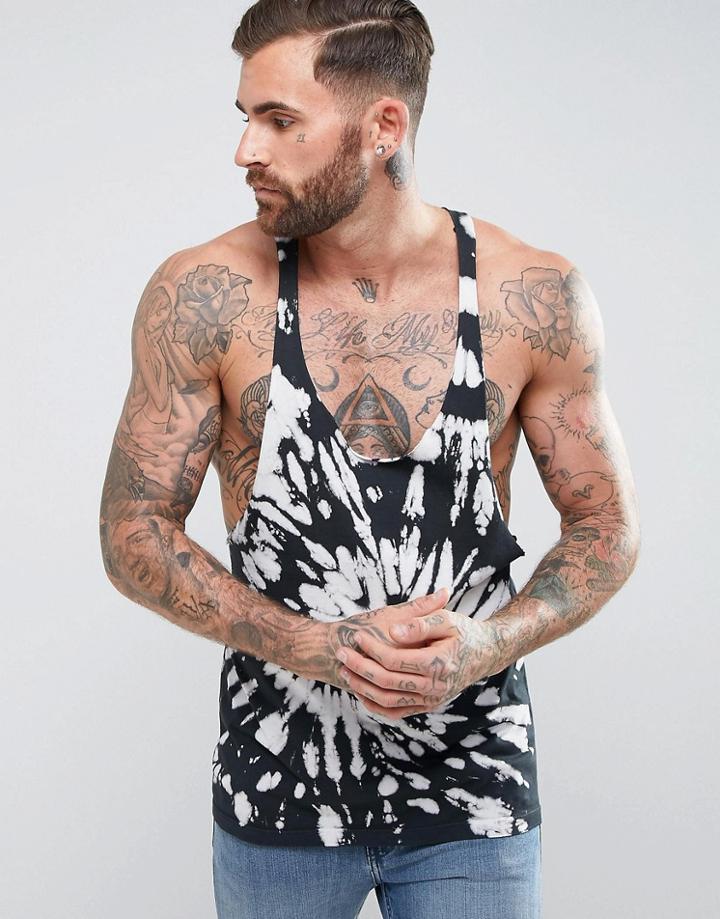 Asos Tank With Extreme Racer Back In Spiral Tie Dye - Black