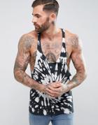 Asos Tank With Extreme Racer Back In Spiral Tie Dye - Black