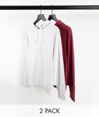 Asos Design Organic Lightweight Hoodie 2 Pack In Burgundy/beige-multi