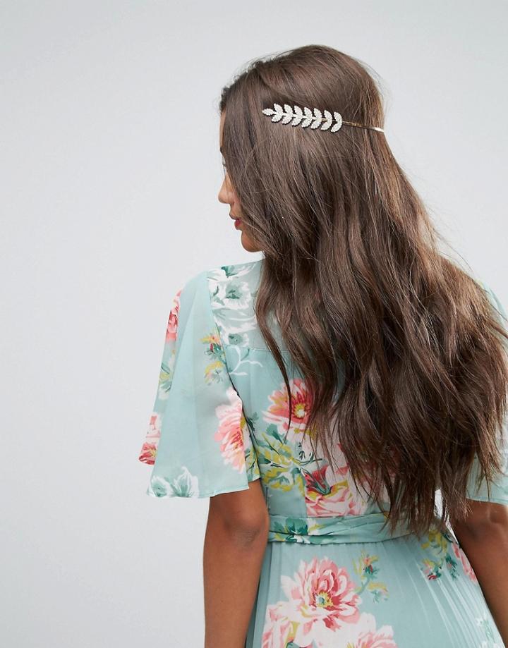 Asos Encrusted Leaf Metal Headband - Gold