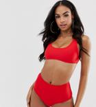 Missguided Mix And Match Scoop Neck Crop Bikini Top In Red - Red