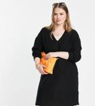 Missguided Plus Recycled V Neck Ribbed Mini Sweaters Dress In Black