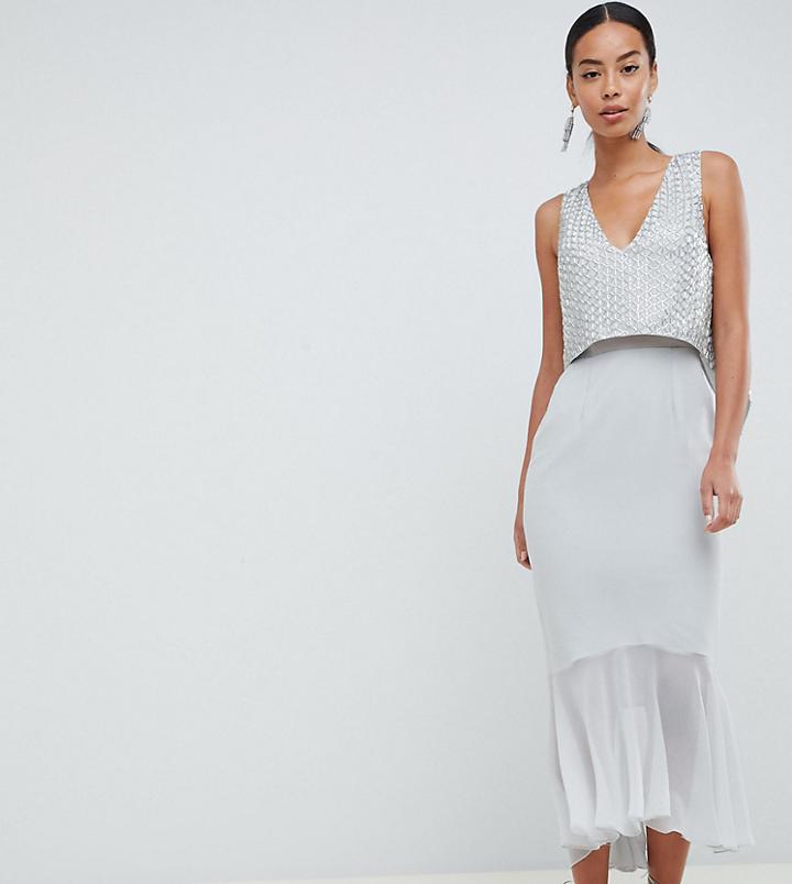 Asos Design Tall Exclusive Crop Top Embellishment With Pep Hem - Gray