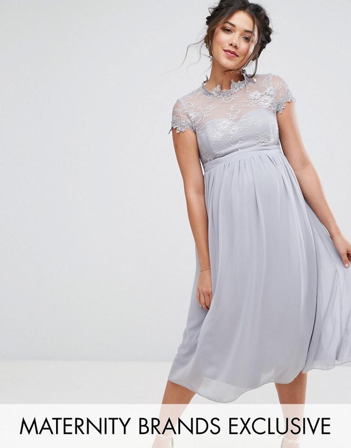 Little Mistress Maternity Lace Bodice Skater Dress - Gray