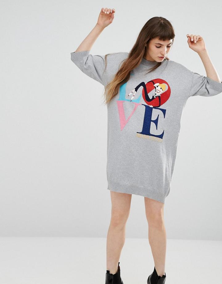 Love Moschino Love Intarsia Sweater Dress - Gray