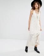 Mango Premium Lace Maxi Dress With Low Back - Cream