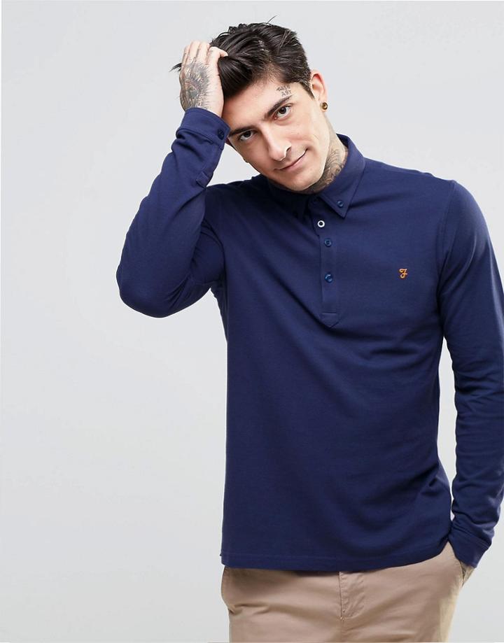 Farah Polo Shirt With Long Sleeves In Slim Fit Navy - Navy