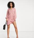 Asos Design Tall Collared Wrap Mini Dress In Pink
