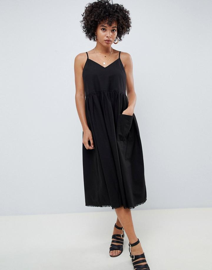 Asos Design Casual Smock Midi Cami Dress - Black