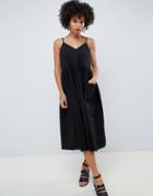 Asos Design Casual Smock Midi Cami Dress - Black