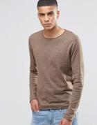Selected Homme Silk Mix Knitted Sweater With Raw Edge - Camel