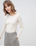 Asos Design Asymmetic Skinny Rib Sweater In Eco Yarn - Stone