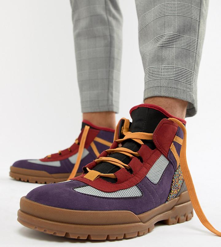 Asos Design Lace Up Boots With Contrast Panel Detailing - Multi