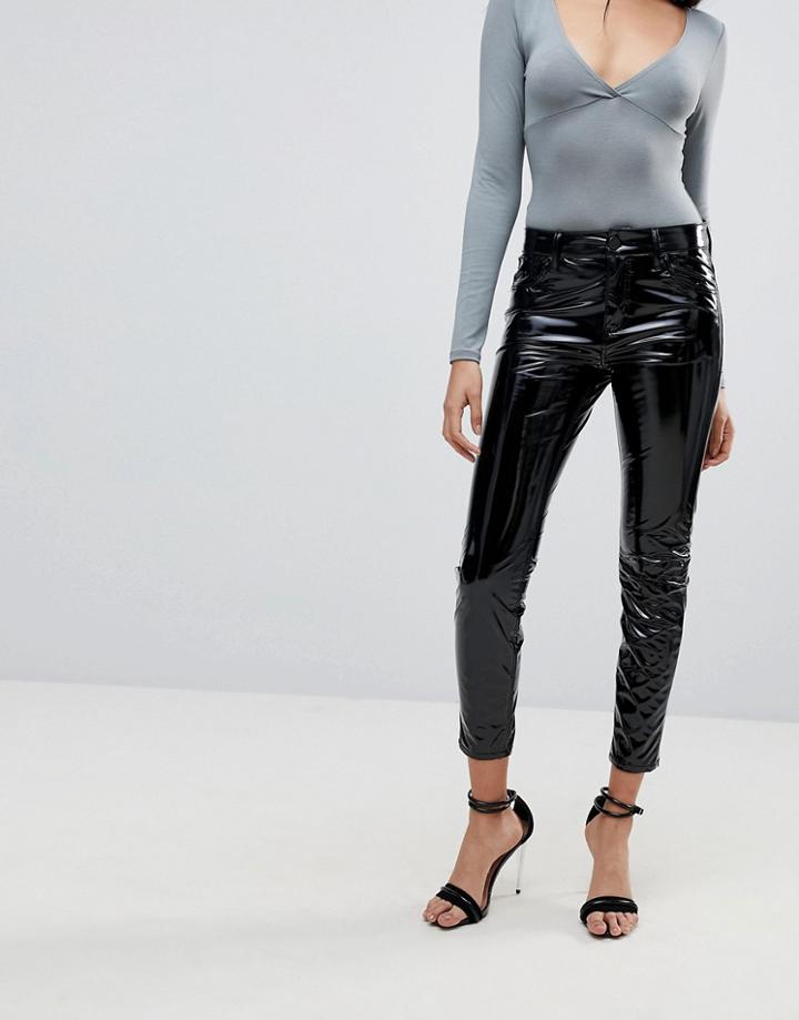 Asos Lisbon Mid Rise Skinny Jeans In Vinyl - Black