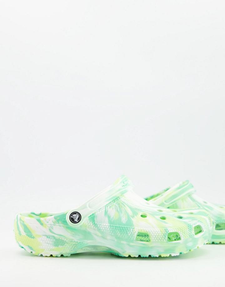 Crocs Classic Space Print Clogs In Green Marble Print-black