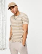 Brave Soul Crew Neck Stripe T-shirt In Stone-neutral