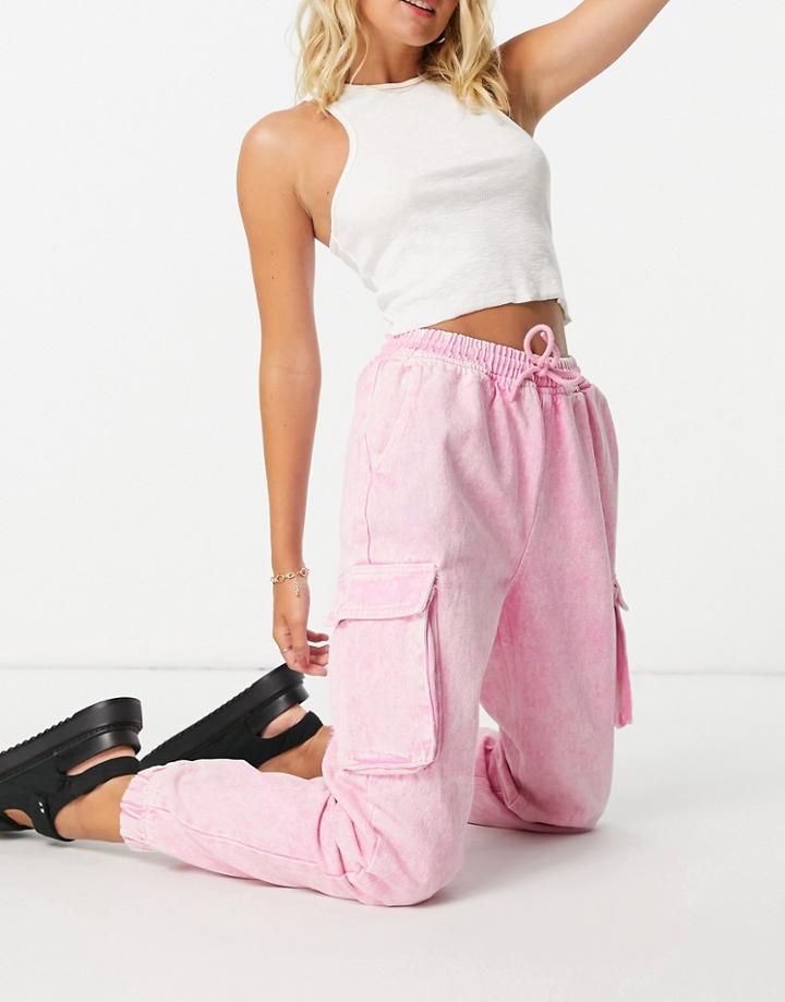 Brave Soul Acid Wash Denim Sweatpants In Pink
