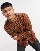 Pull & Bear Checked Shirt In Rust-red