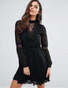 Vero Moda Lace Detail Skater Dress - Black